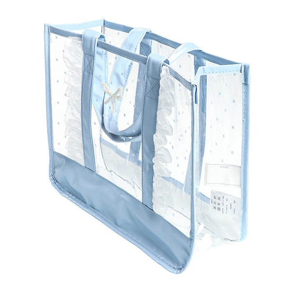 縦フリルクリアビーチバッグ（パールリボン）