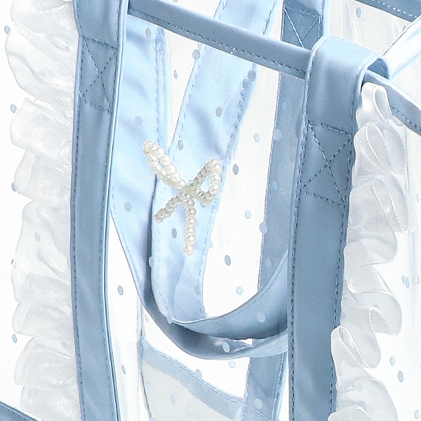 縦フリルクリアビーチバッグ（パールリボン）