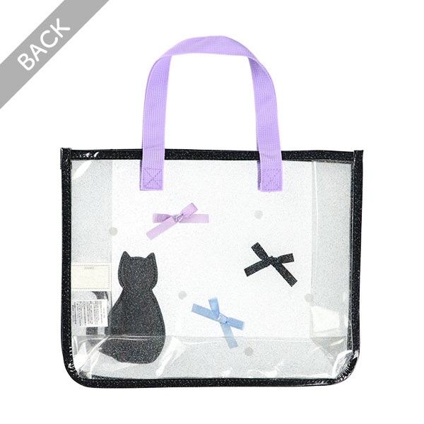 スパンコール入りクリアビーチバッグ（ねこ・パールリボン）