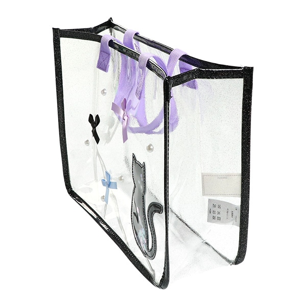 スパンコール入りクリアビーチバッグ（ねこ・パールリボン）