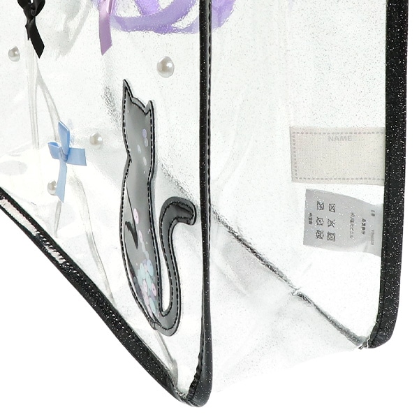 スパンコール入りクリアビーチバッグ（ねこ・パールリボン）