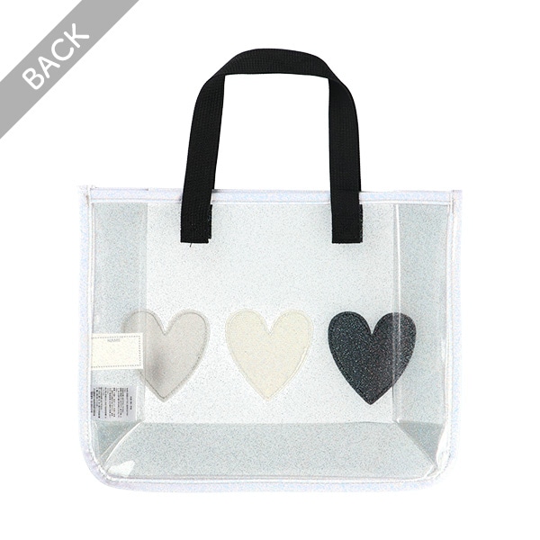スパンコール入りクリアビーチバッグ（モノトーンハート）