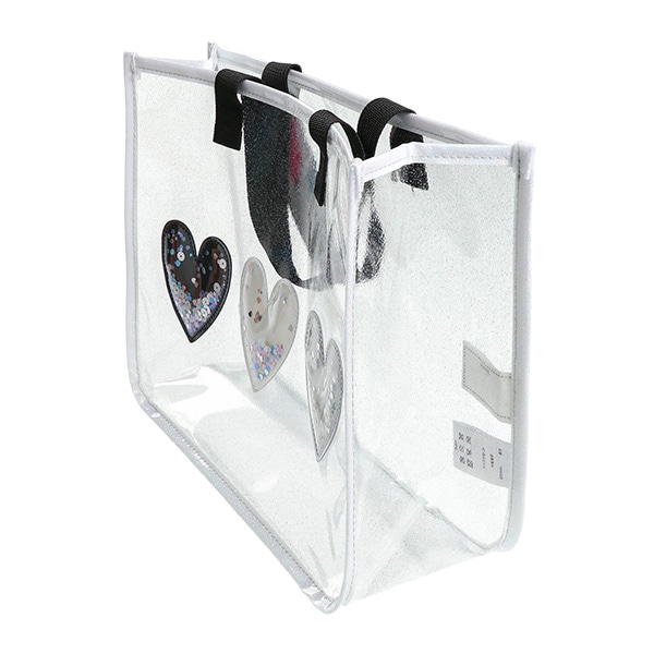 スパンコール入りクリアビーチバッグ（モノトーンハート）