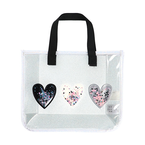 スパンコール入りクリアビーチバッグ（モノトーンハート）