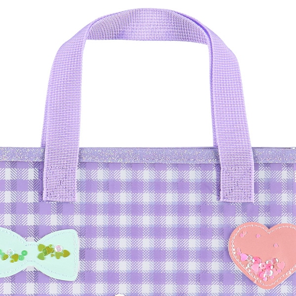 スパンコール入りクリアビーチバッグ（ねこリボンハート）