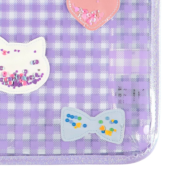 スパンコール入りクリアビーチバッグ（ねこリボンハート）