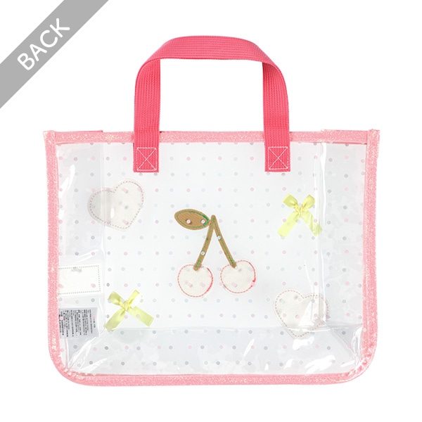 スパンコール入りクリアビーチバッグ（ハートチェリー）