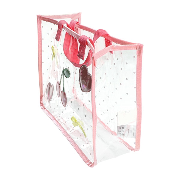 スパンコール入りクリアビーチバッグ（ハートチェリー）