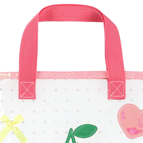 スパンコール入りクリアビーチバッグ（ハートチェリー）