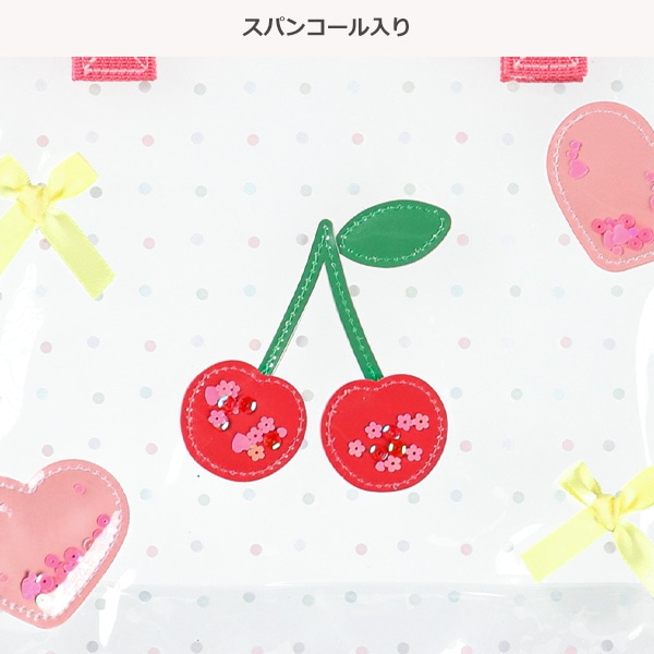 スパンコール入りクリアビーチバッグ（ハートチェリー）