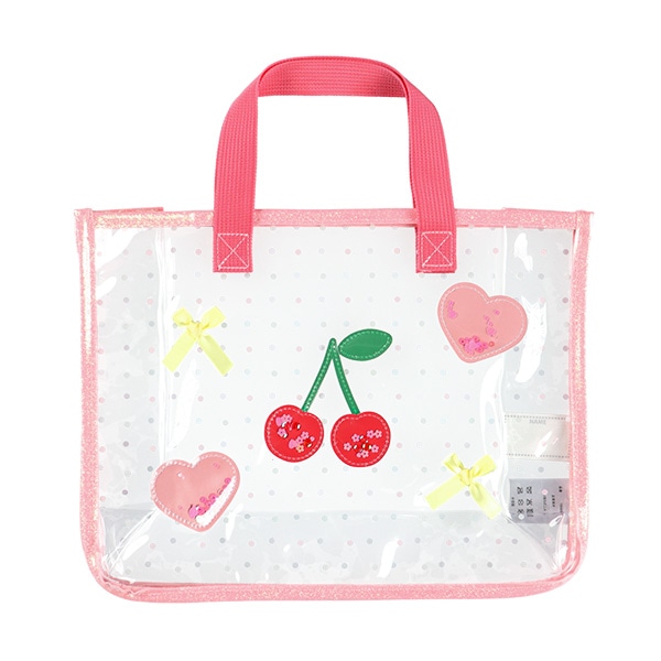 スパンコール入りクリアビーチバッグ（ハートチェリー）