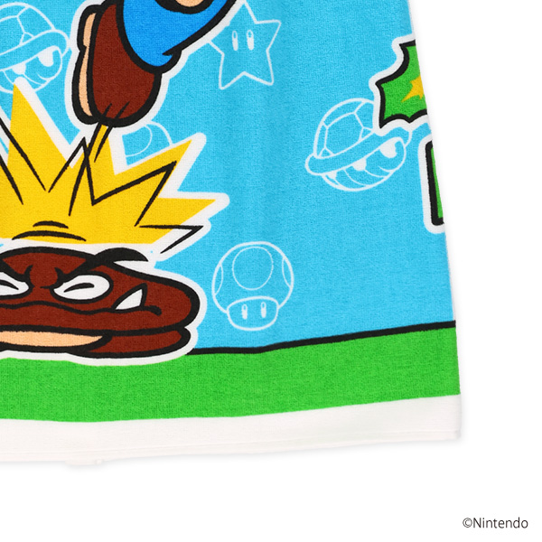 バンダイ）80cm丈巻きタオル（スーパーマリオ・パネル柄）