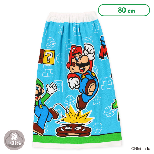 バンダイ）80cm丈巻きタオル（スーパーマリオ・パネル柄）