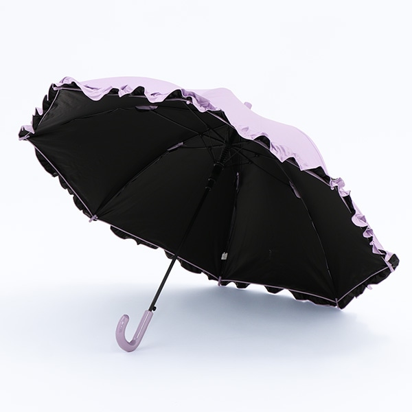 晴雨兼用フリル付きジャンプ傘 50cm（パープル）