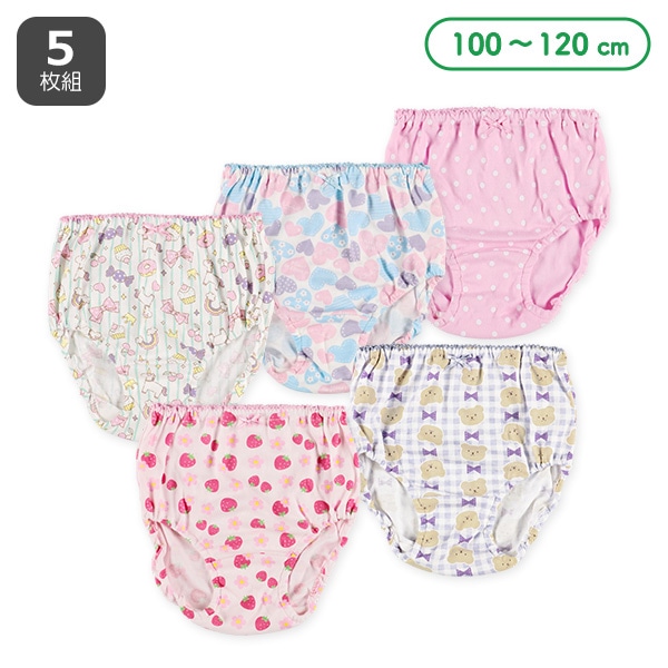 5枚組ショーツ（いちご・くま・ユニコーン・ハート・ドット）