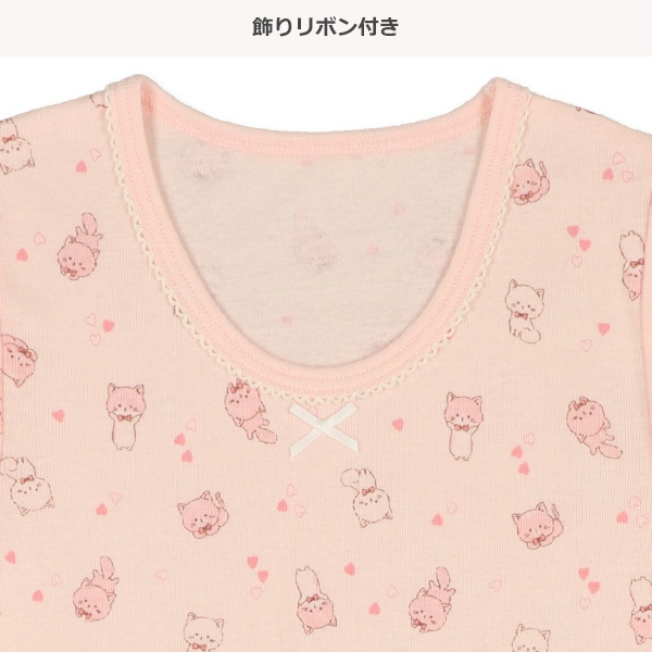 HOTWRAP）3枚組半袖シャツ肌着（ねこ・無地・リボン）