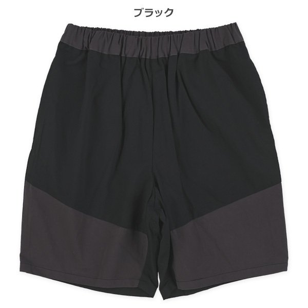 4分丈布帛裾切り替えハーフパンツ