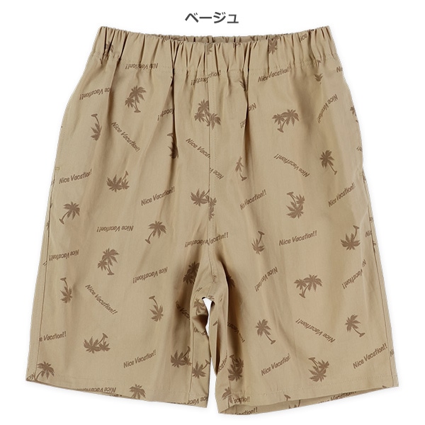 4分丈布帛ヤシの木柄ハーフパンツ