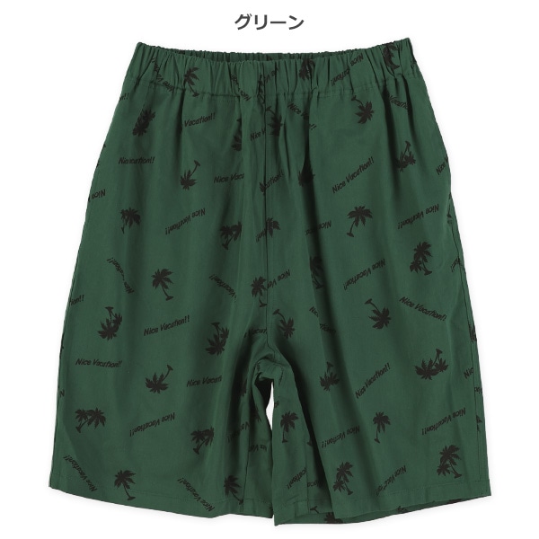 4分丈布帛ヤシの木柄ハーフパンツ