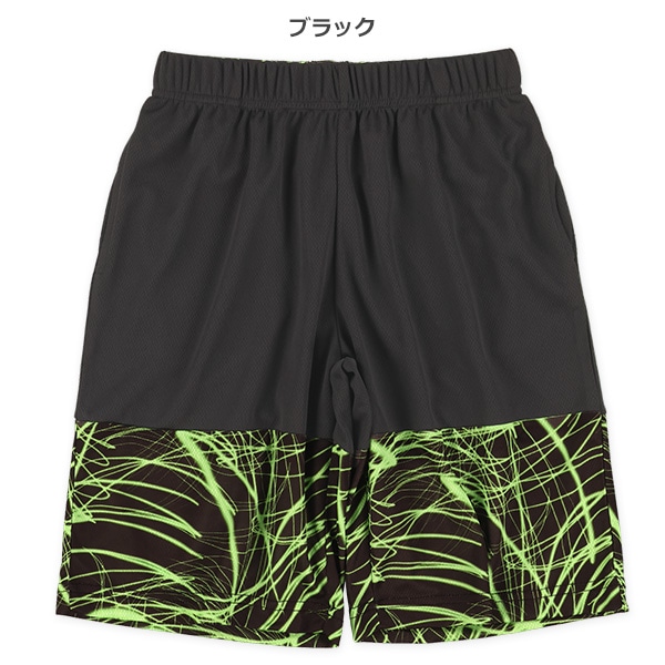 メッシュ裾切り替えライン柄ハーフパンツ
