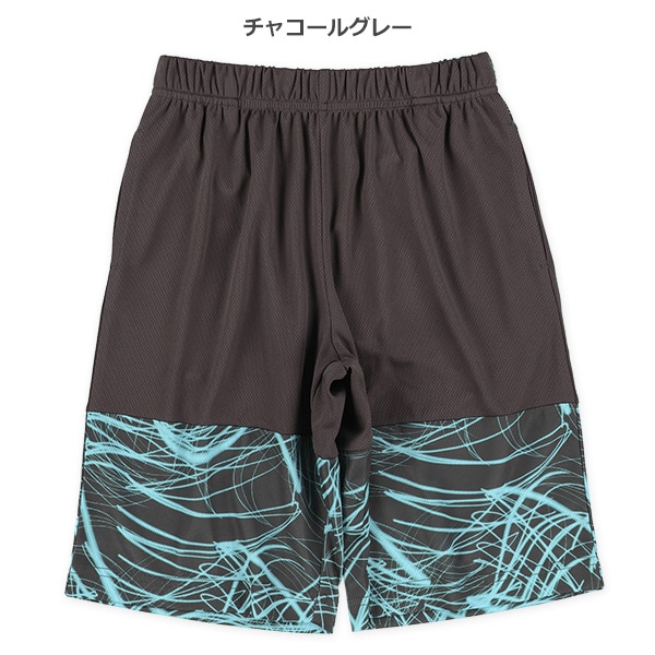 メッシュ裾切り替えライン柄ハーフパンツ