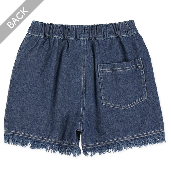 デニム裾フリンジショートパンツ