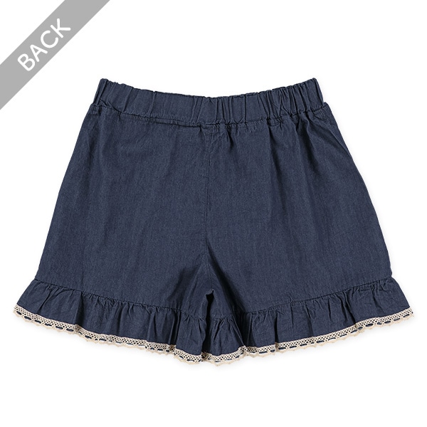 デニム裾レースキュロットパンツ