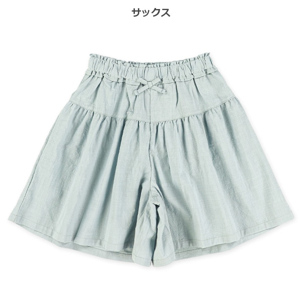 キャンバス飾りリボン無地キュロットパンツ