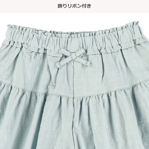 キャンバス飾りリボン無地キュロットパンツ