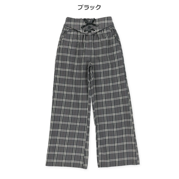 ウエストレースアップリボンチェックパンツ