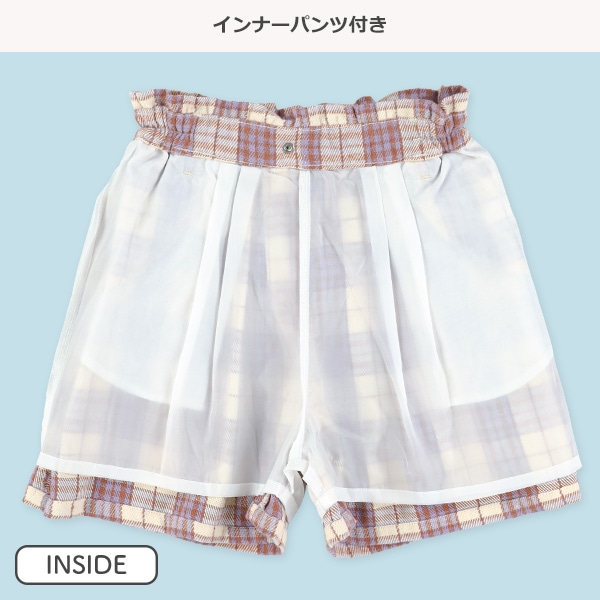 チェック柄サイドリボンキュロットパンツパンツ