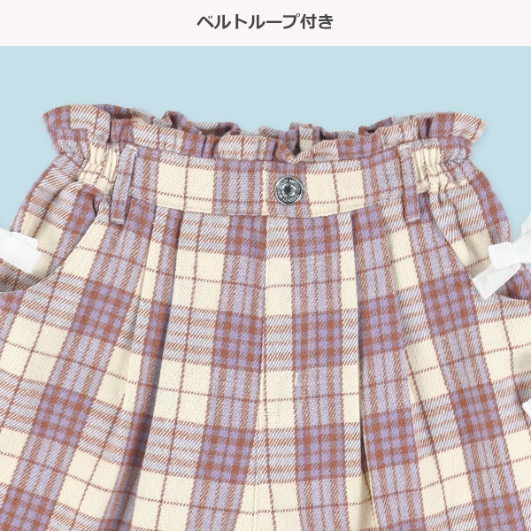 チェック柄サイドリボンキュロットパンツパンツ