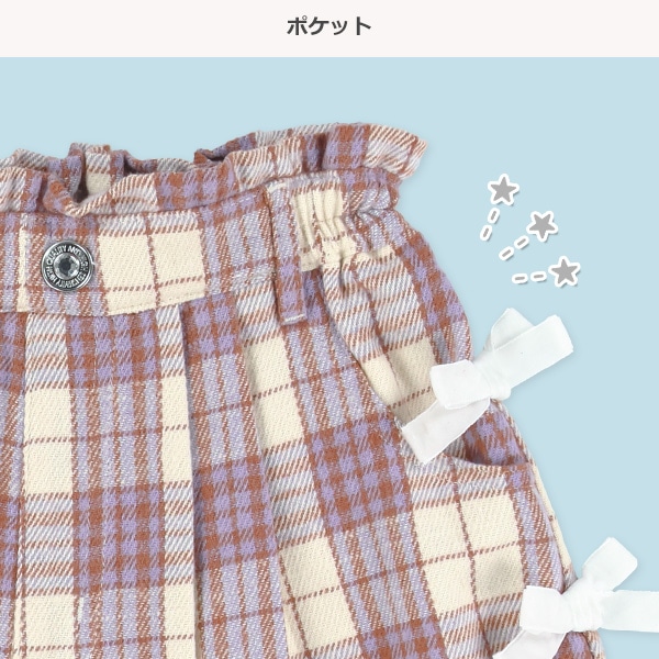 チェック柄サイドリボンキュロットパンツパンツ