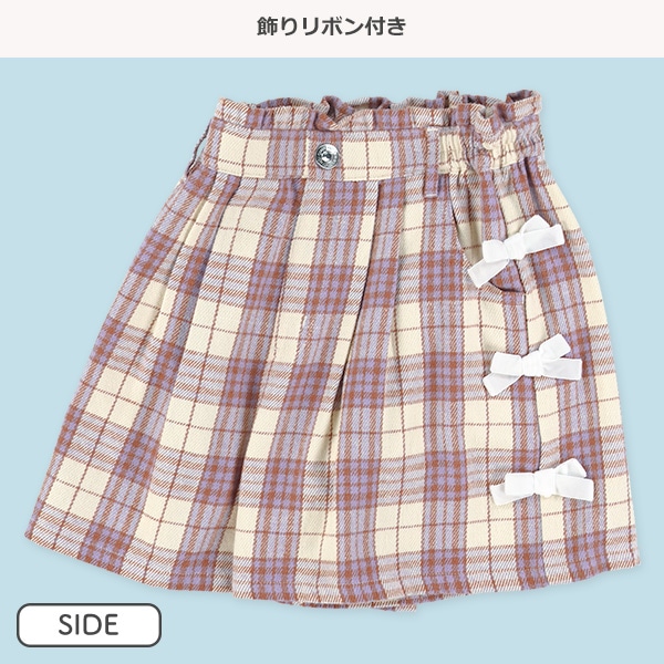 チェック柄サイドリボンキュロットパンツパンツ