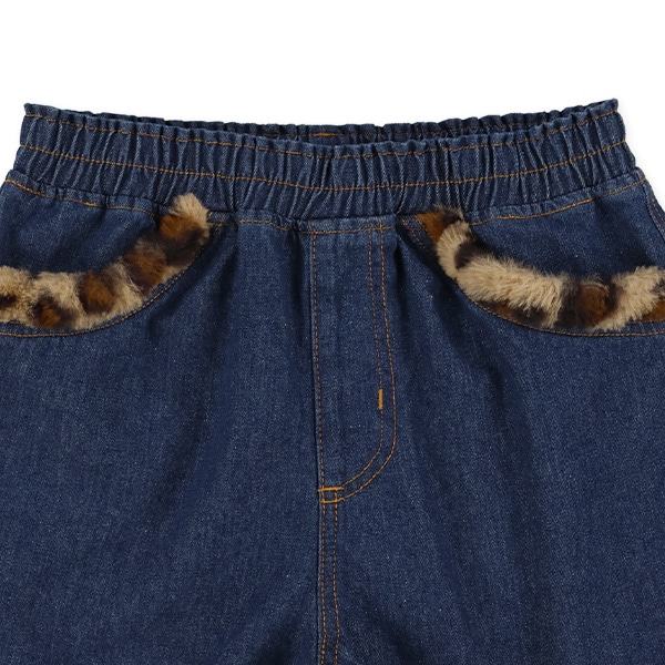 ボアデニムヒョウ柄ショートパンツ