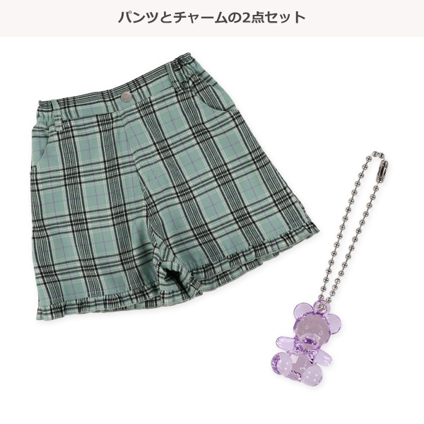 くまチャーム付き裾フリルチェック柄ショートパンツ