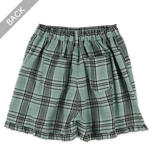 くまチャーム付き裾フリルチェック柄ショートパンツ