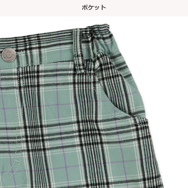くまチャーム付き裾フリルチェック柄ショートパンツ