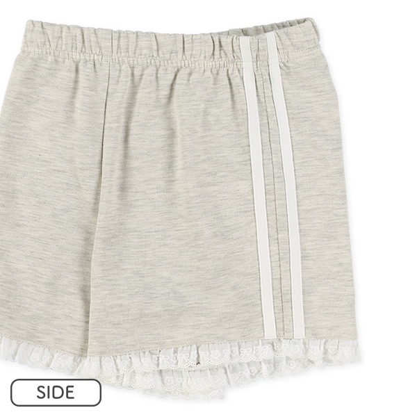 裏毛サイドライン裾レースショートパンツ