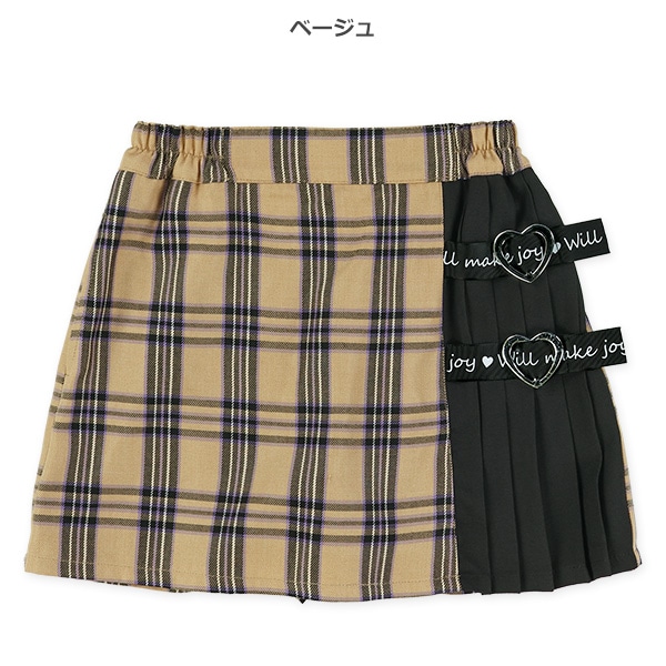 脇プリーツ切り替えチェック柄スカパン