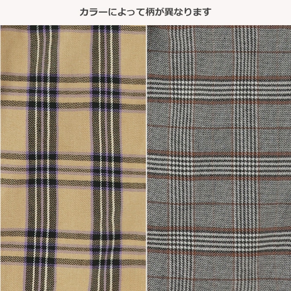 脇プリーツ切り替えチェック柄スカパン