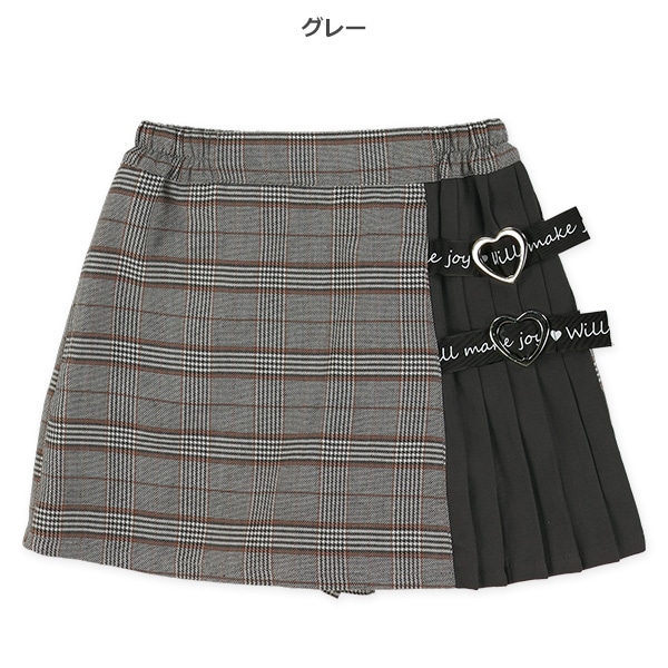 脇プリーツ切り替えチェック柄スカパン