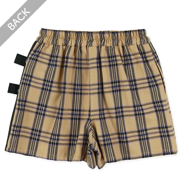 脇プリーツ切り替えチェック柄スカパン