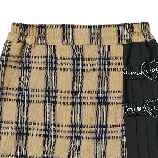 脇プリーツ切り替えチェック柄スカパン