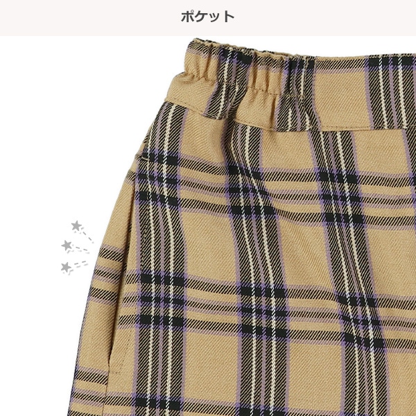 脇プリーツ切り替えチェック柄スカパン