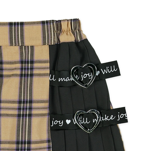 脇プリーツ切り替えチェック柄スカパン