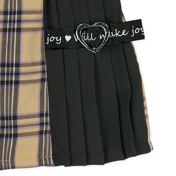 脇プリーツ切り替えチェック柄スカパン