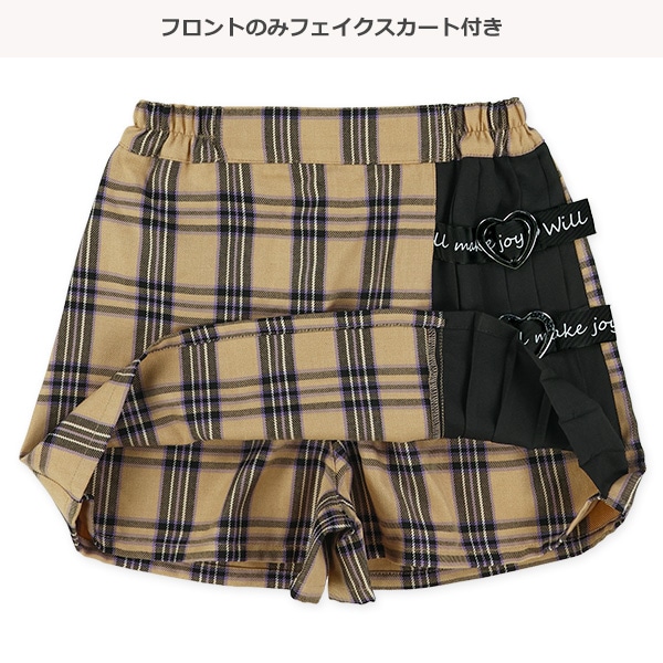 脇プリーツ切り替えチェック柄スカパン