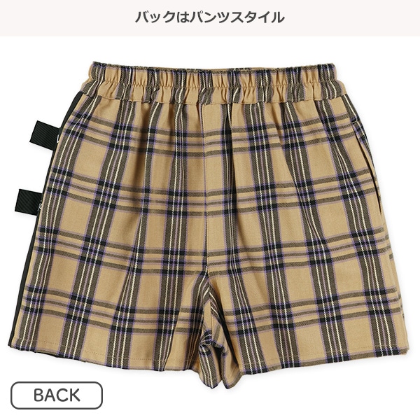 脇プリーツ切り替えチェック柄スカパン