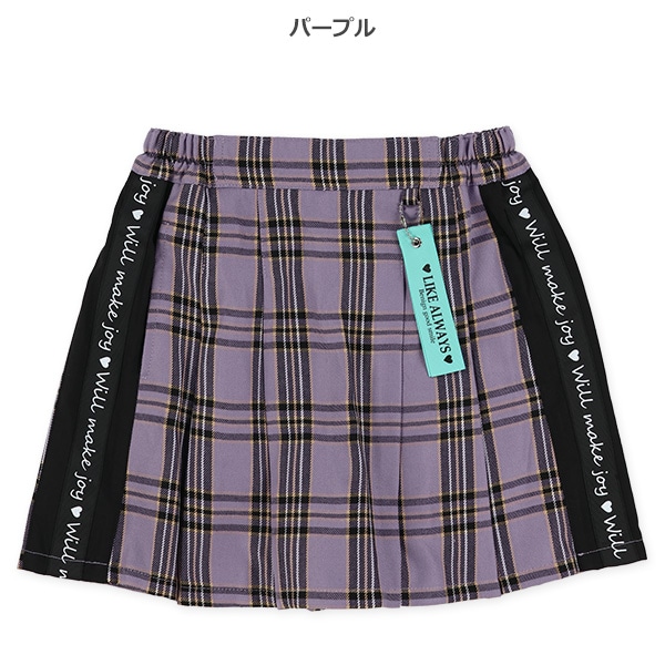脇切り替えロゴテープチェックプリーツスカパン